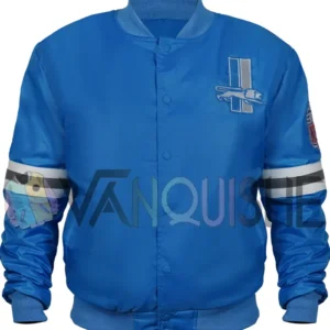 Colt Detroit Lions 80s Sky Blue Satin Varsity Jacket front