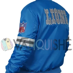 Colt Detroit Lions 80s Sky Blue Satin Varsity Jacket left back