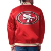 Colton San Francisco 49ers Red Satin Jacket Back