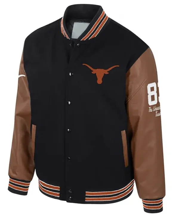 Cooper Texas Longhorns Black And Brown Letterman Jacket