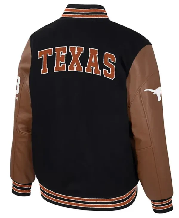 Cooper Texas Longhorns Black And Brown Letterman Jacket Back