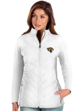 Crystal Jacksonville Jaguars White Puffer Zip Jacket