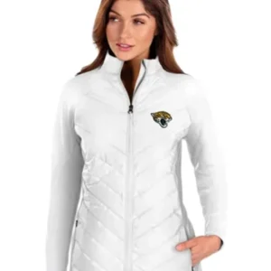 Crystal Jacksonville Jaguars White Puffer Zip Jacket