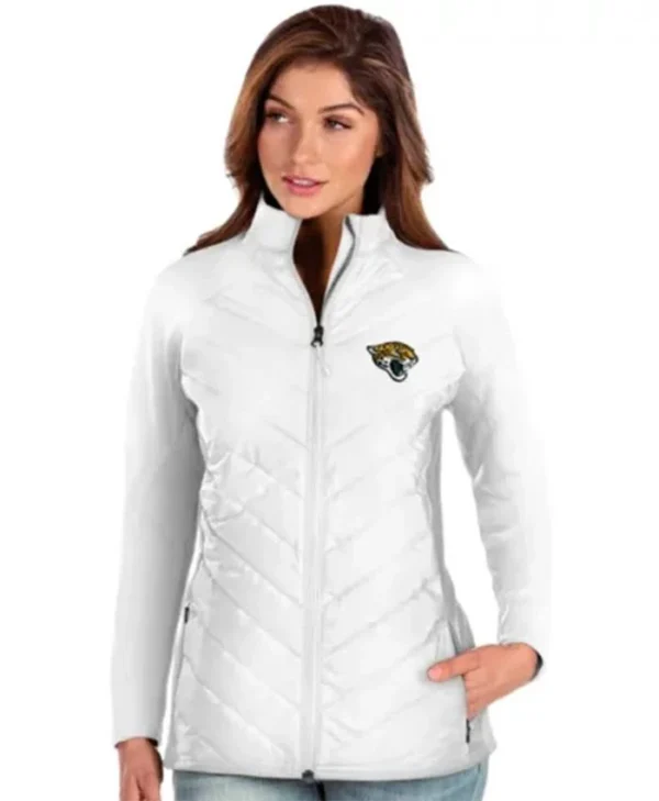 Crystal Jacksonville Jaguars White Puffer Zip Jacket