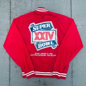 Curry San Francisco 49ers 1989 Super Bowl XXIV Red Varsity Jacket Back