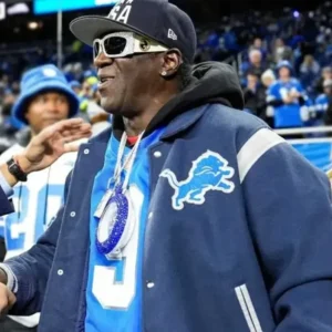 Detroit Lions Flavor Flav Blue Wool Bomber Jacket