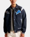Detroit Lions Flavor Flav Blue Wool Bomber Jacket For Sale