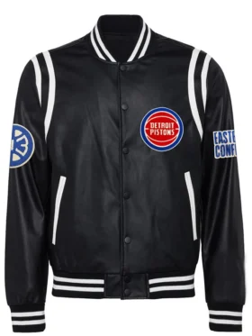 Detroit Pistons Black Full Snap Leather Jacket