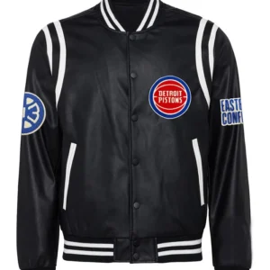 Detroit Pistons Black Full Snap Leather Jacket