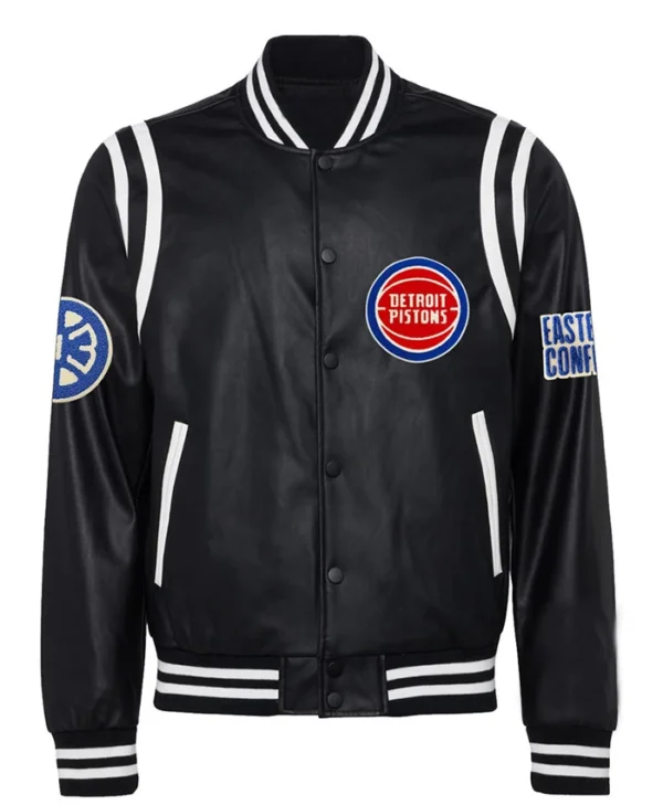 Detroit Pistons Black Full Snap Leather Jacket