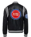 Detroit Pistons Black Full Snap Leather Jacket Back