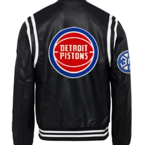 Detroit Pistons Black Full Snap Leather Jacket Back