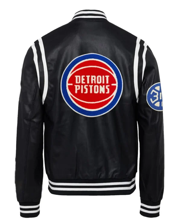 Detroit Pistons Black Full Snap Leather Jacket Back