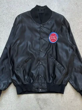 Detroit Pistons Black Leather Zipper Bomber Jacket