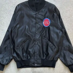 Detroit Pistons Black Leather Zipper Bomber Jacket