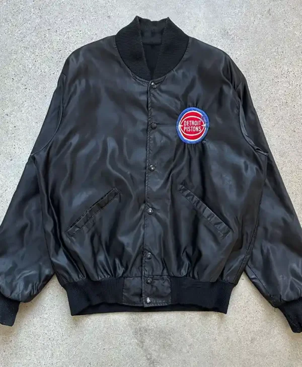 Detroit Pistons Black Leather Zipper Bomber Jacket
