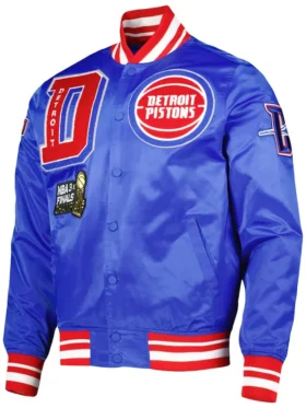 Detroit Pistons Blue And Red Satin Bomber Jacket