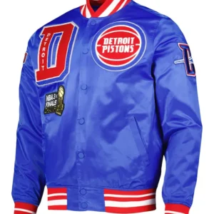 Detroit Pistons Blue And Red Satin Bomber Jacket