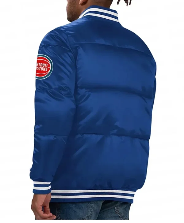 Detroit Pistons Navy Blue Bomber Jacket Back