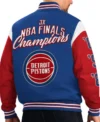 Detroit Pistons Red And Blue Championship Bomber Jacket Back