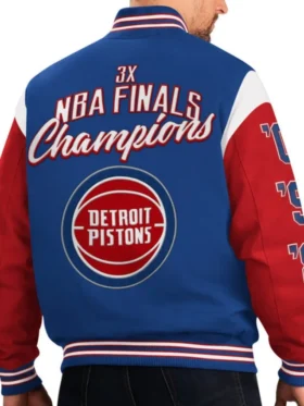 Detroit Pistons Red And Blue Championship Bomber Jacket Back
