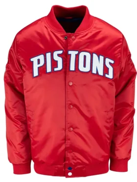 Detroit Pistons Red Bomber Satin Jacket