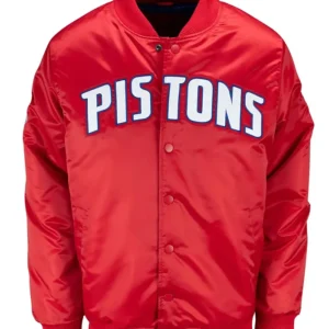 Detroit Pistons Red Bomber Satin Jacket