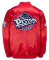 Detroit Pistons Red Bomber Satin Jacket Back
