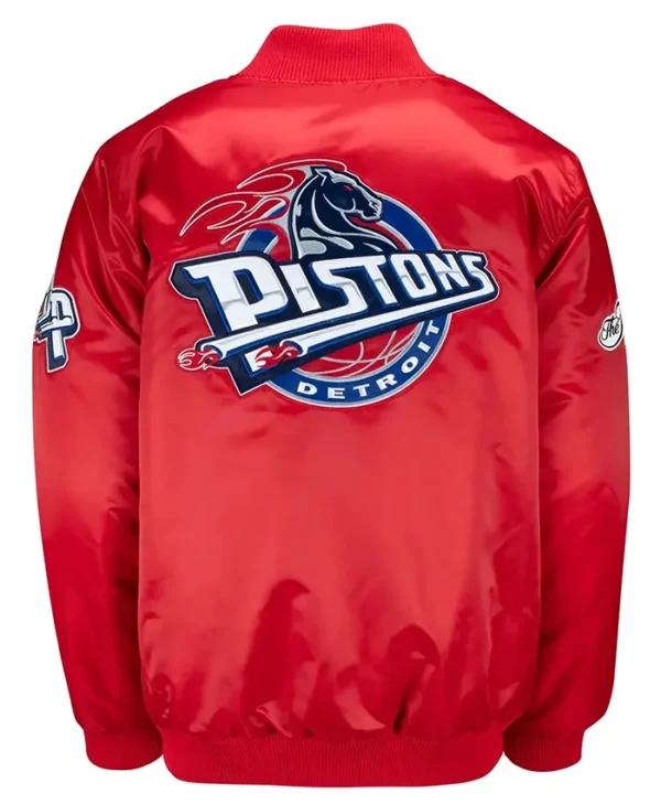 Detroit Pistons Red Bomber Satin Jacket Back