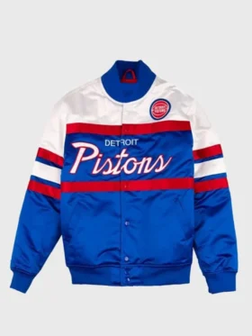 Detroit Pistons Satin Full Snap Bomber Jacket