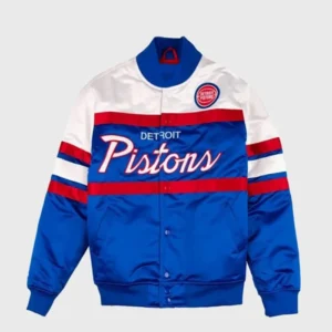 Detroit Pistons Satin Full Snap Bomber Jacket
