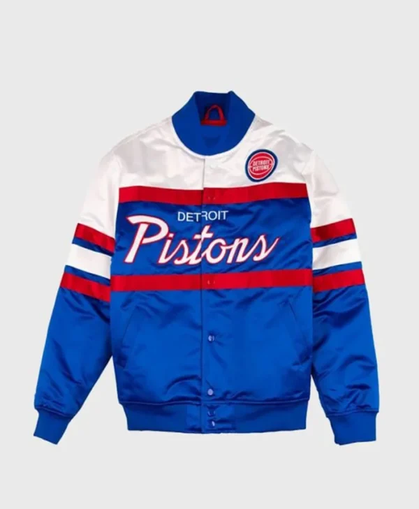 Detroit Pistons Satin Full Snap Bomber Jacket