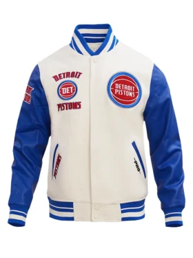 Detroit Pistons Varsity White And Blue Wool Jacket
