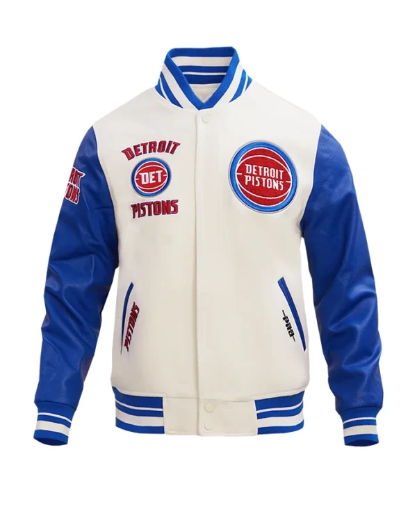 Detroit Pistons Varsity White And Blue Wool Jacket