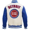 Detroit Pistons Varsity White And Blue Wool Jacket Back