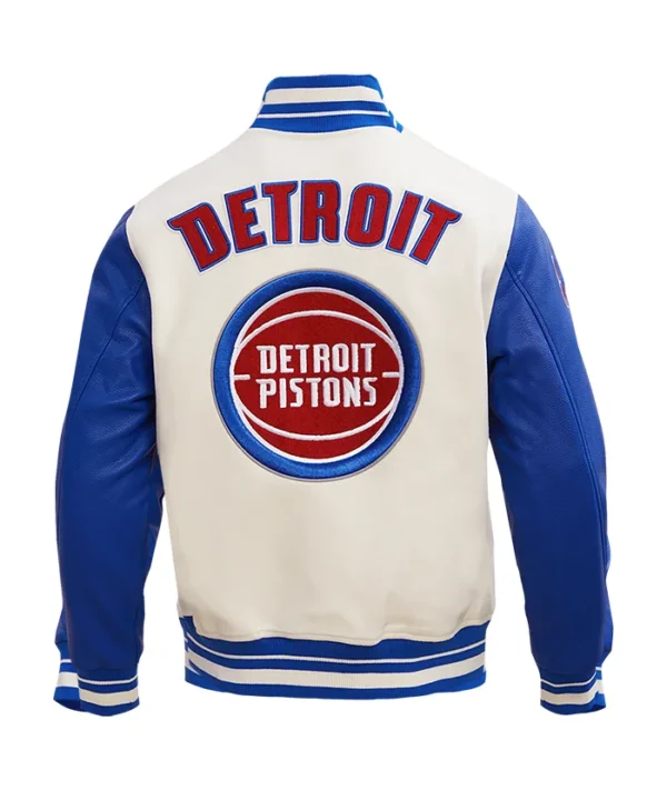 Detroit Pistons Varsity White And Blue Wool Jacket Back