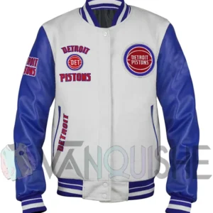 Detroit Pistons Varsity White and Blue Wool Jacket