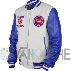 Detroit Pistons Varsity White and Blue Wool Jacket
