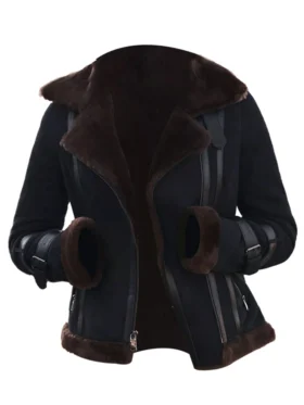Diane Shearling Fur Bomber Suede Leather Jacket