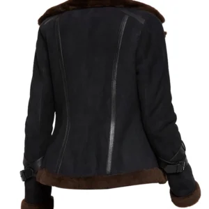 Diane Shearling Fur Bomber Suede Leather Jacket Back