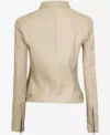 Dodge Womens Beige Cafe Racer Leather Jacket Back