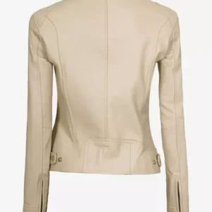 Dodge Womens Beige Cafe Racer Leather Jacket Back