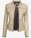 Dodge Womens Beige Cafe Racer Leather Jacket Inner