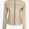 Dodge Womens Beige Cafe Racer Leather Jacket Main