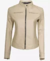 Dodge Womens Beige Cafe Racer Leather Jacket Main