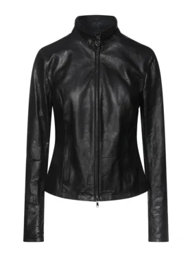 Dominguez Women Black Leather Zipper Jacket
