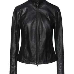 Dominguez Women Black Leather Zipper Jacket