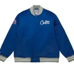 Dwight Cronin Indianapolis Colts Blue Satin Varsity Jacket