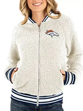 Elian Denver Broncos White Sherpa Bomber Jacket