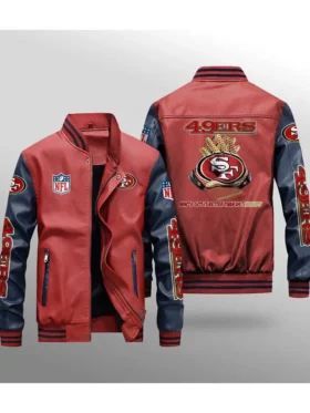 Ellis Red And Black Niners Leather Varsity Jacket